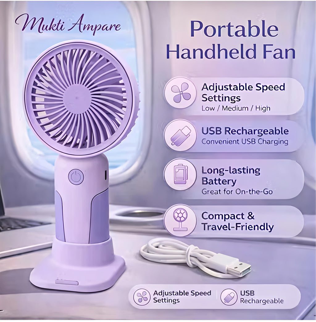 Mukti Ampare USB Rechargeable Mini Hand Fan with 3 Speed Mode | Pack