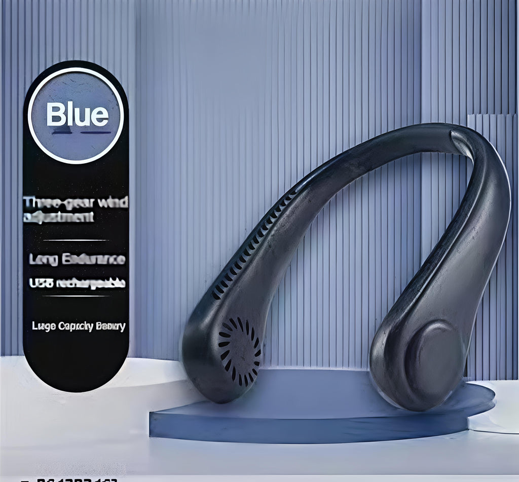 Dark Blue Portable Bladeless Neck Fan - 360° Hands-Free Cooling