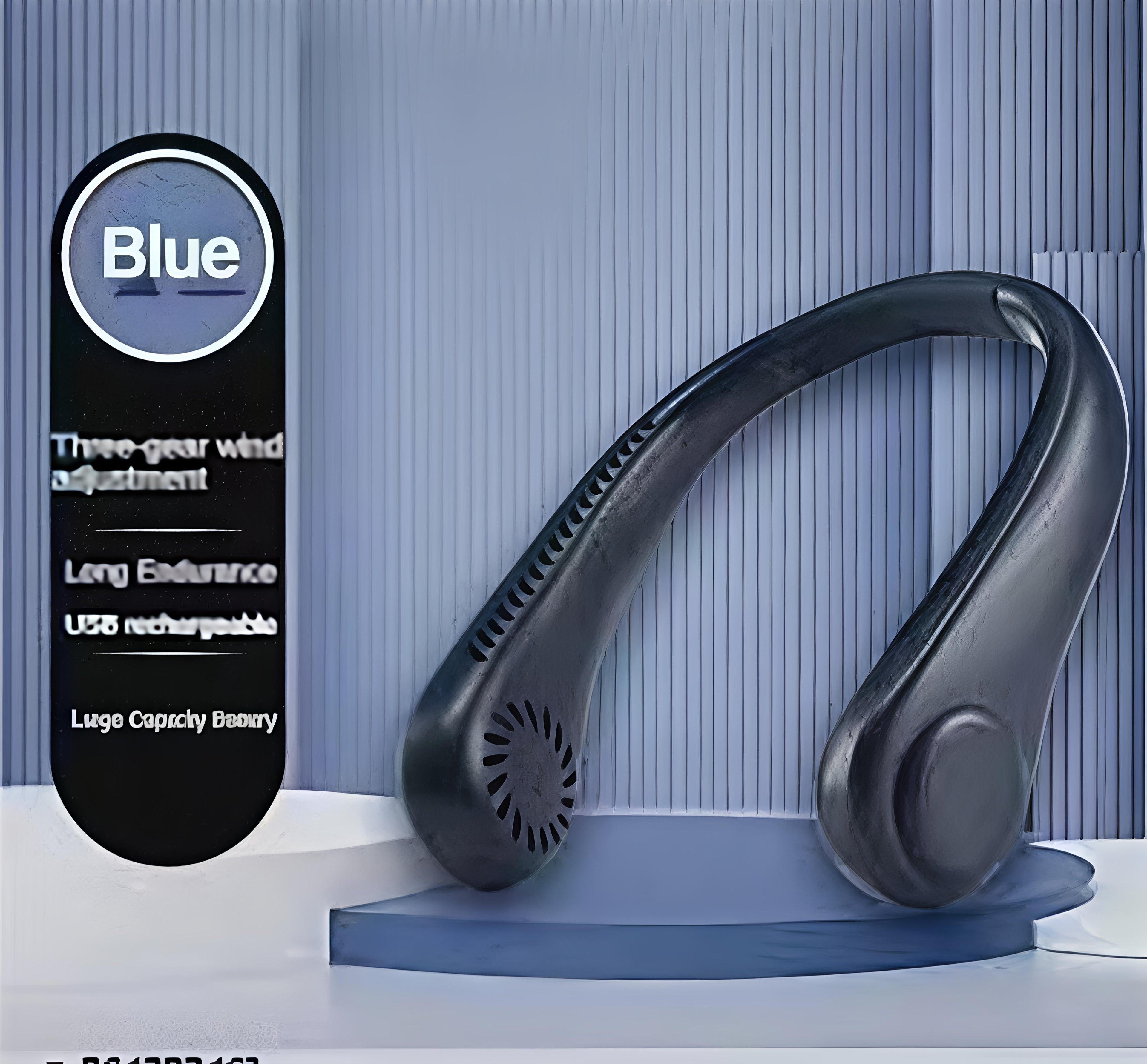 Dark Blue Portable Bladeless Neck Fan - 360° Hands-Free Cooling