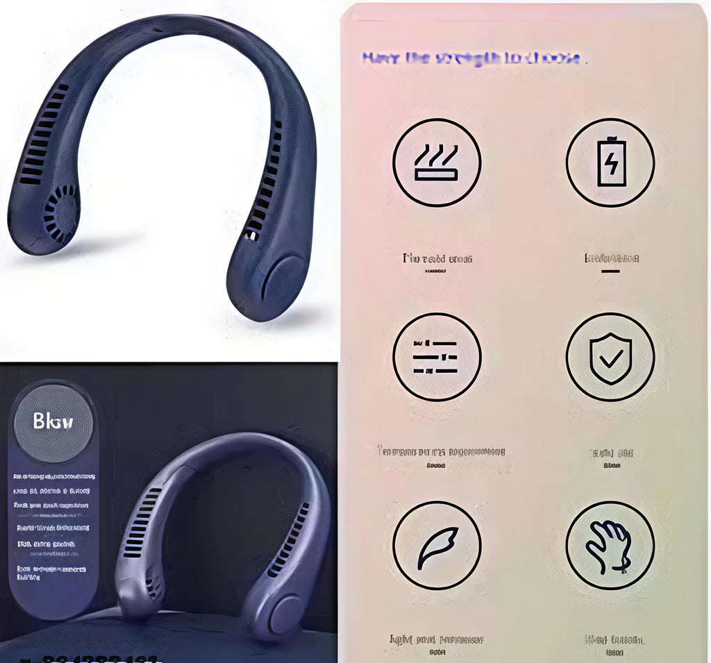 Dark Blue Portable Bladeless Neck Fan - 360° Hands-Free Cooling