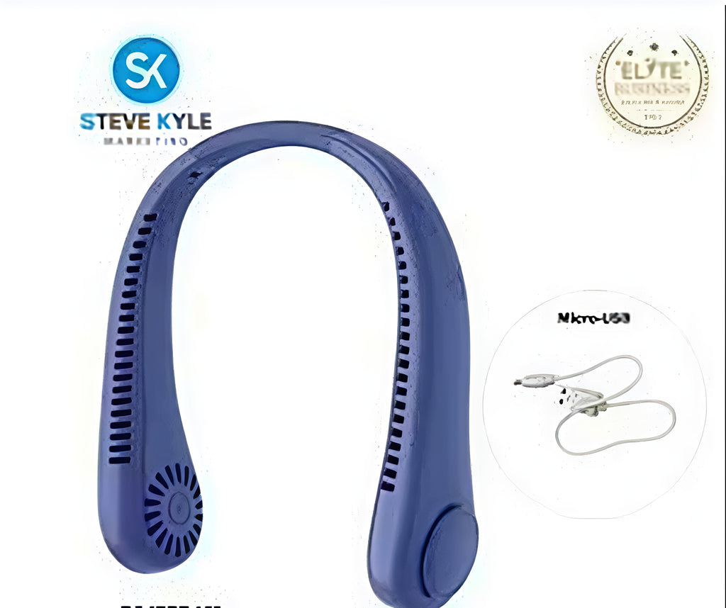 Dark Blue Portable Bladeless Neck Fan - 360° Hands-Free Cooling