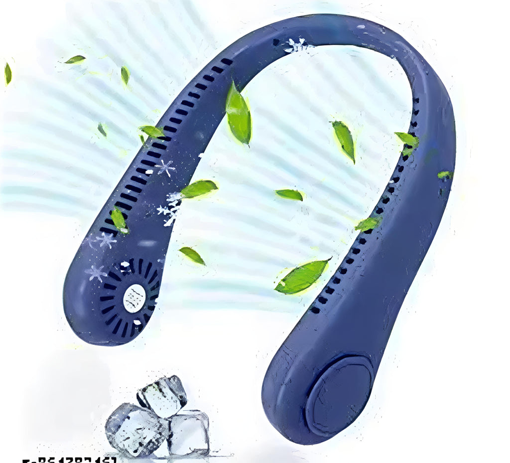 Dark Blue Portable Bladeless Neck Fan - 360° Hands-Free Cooling