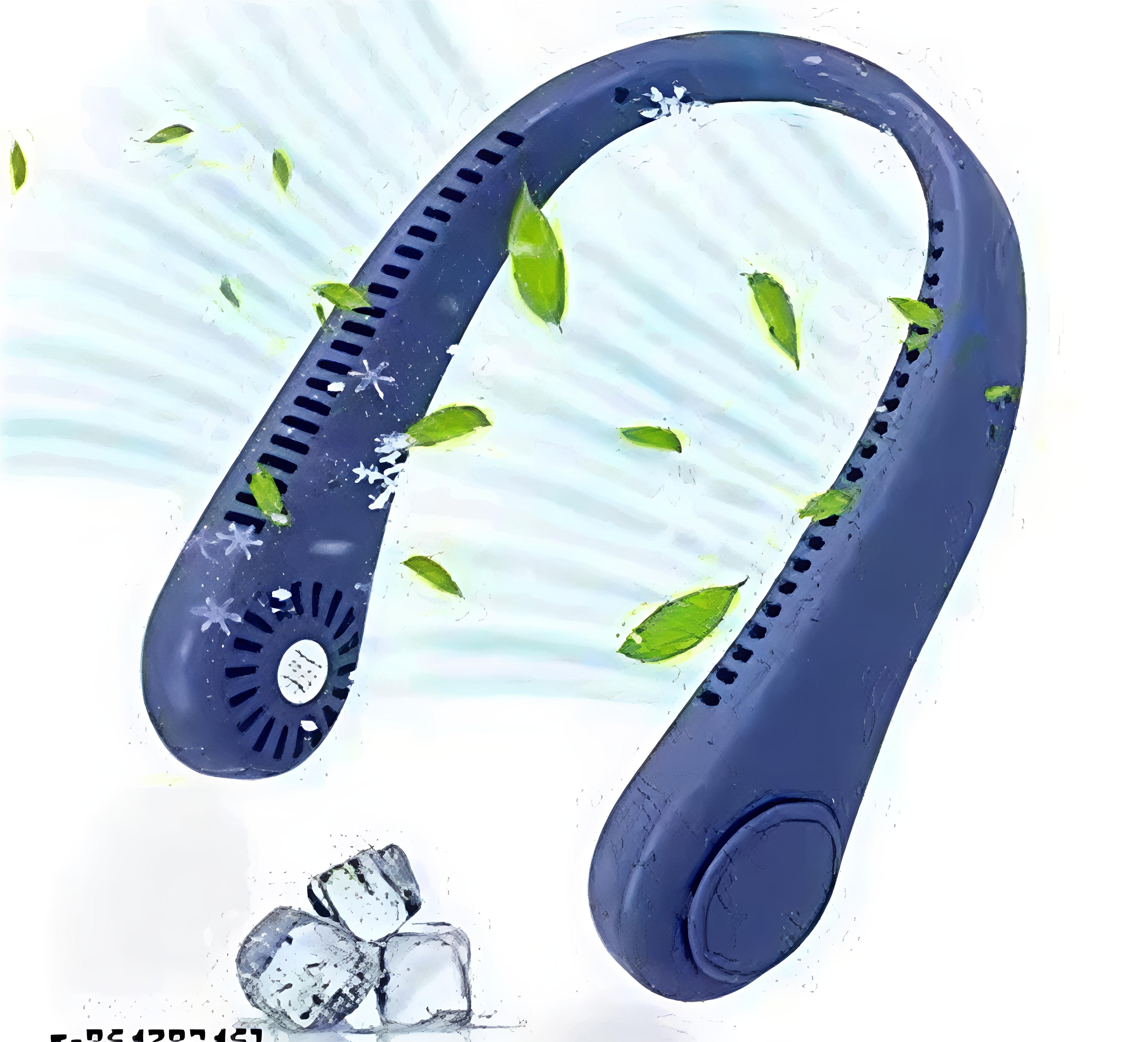 Dark Blue Portable Bladeless Neck Fan - 360° Hands-Free Cooling